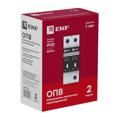 Фотография Ограничитель импульсных напряжений ОПВ-C/2P In 20кА 400В с сигн. EKF PROxima, артикул opv-c2