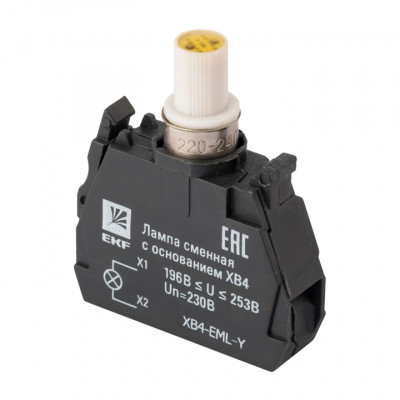 Фотография Лампа сменная c основанием XB4 желтая 230В EKF PROxima, артикул XB4-EML-Y
