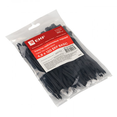 Фотография Хомут нейлоновый черный (4,8х120) (100шт.) EKF Basic, артикул plc-cb-4.8x120