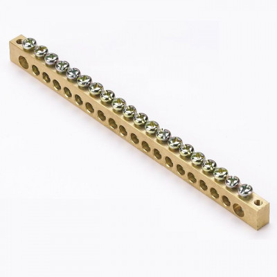 Фотография Шина PEN ноль-земля (8х12мм) 20 отверстий латунь крепеж по краям EKF PROxima, артикул sn0-125-20-k