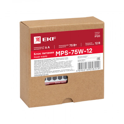 Фотография Блок питания 12В MPS-75W-12 EKF Proxima, артикул mps-75w-12