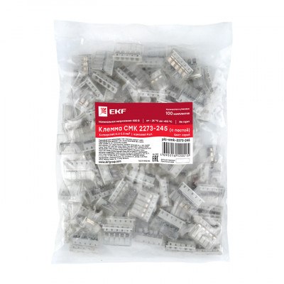 Фотография Строительно-монтажная клемма СМК 2273-245 (с пастой) 5 отверстий 0,5-2.5мм2 (100шт.) EKF PROxima, артикул plc-smk-2273-245