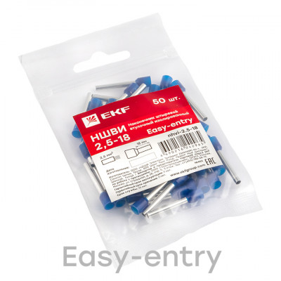 Фотография Наконечник штыревой втулочный  НШвИ 2,5-18 (50шт.) EKF, артикул nhvi-2.5-18
