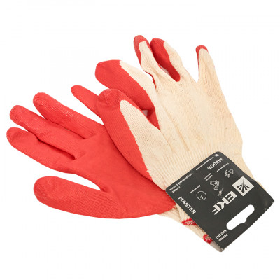 Фотография Перчатки рабочие ЗАЩИТА с одинарным латексным обливом (13 класс, 10 разм) EKF Master, артикул pe13lt-10-mas