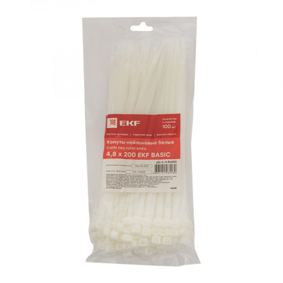 Фотография Хомут нейлоновый (4,8х200) (100шт.) EKF Basic, артикул plc-c-4.8x200