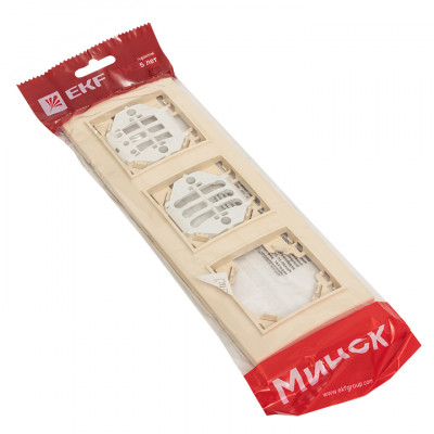 Фотография Рамка 3-местная  горизонтальная бежевый Минск EKF, артикул ERM-G-303-20