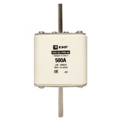 Фотография Плавкая вставка ППН-39 630/500А габарит 3 EKF PROxima, артикул fus-39/630/500