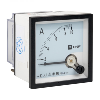 Фотография Амперметр AMA-721 аналоговый на панель (72х72) квадратный вырез 10А прямое подкл. EKF, артикул ama-721-10