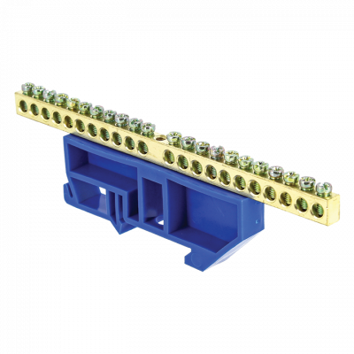 Фотография Шина 0 N (6х9мм) 22 отверстия латунь синий изолятор на DIN-рейку EKF PROxima, артикул sn0-63-22-d