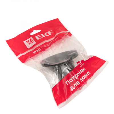 Фотография Патрон карболитовый наст. Е27 черн. наклонный индивидуальный пакет EKF, артикул LHC-E27-wi-p