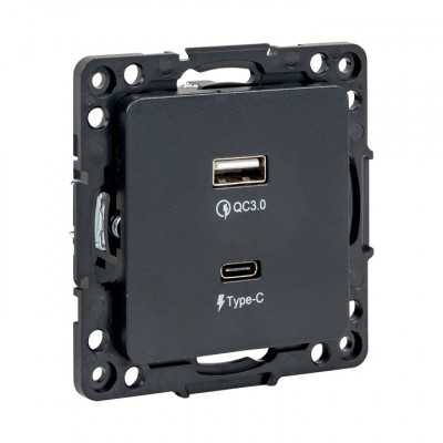 Фотография Стокгольм Механизм Розетки с 2USB type-A + type-C черный  EKF PROxima, артикул EZR-2USB-type-C