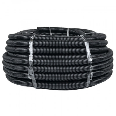 Фотография Труба гофрированная ПНД с протяжкой d32 мм (50 м) черная EKF-Plast, артикул tpnd-32n