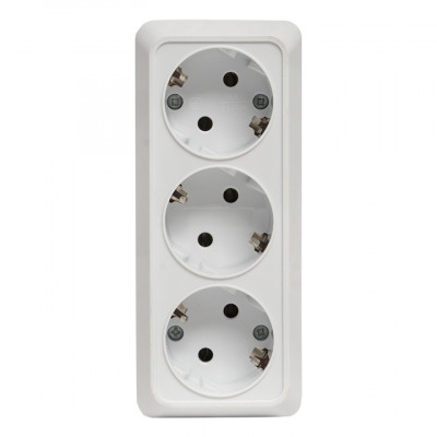 Фотография Рим Розетка 3-местная 16А с заземлением белая EKF, артикул ENR16-228-10