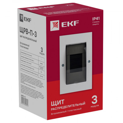Фотография Щит распред. встраиваемый ЩРВ-П- 3 IP41 EKF PROxima, артикул Pb40-v-3
