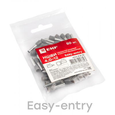 Фотография Наконечник штыревой втулочный изолированный  НШвИ 4,0-12 (50шт.) EKF PROxima, артикул nhvi-4.0-12
