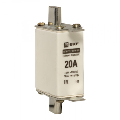 Фотография Плавкая вставка ППН-33 100/ 20А габарит 00С EKF PROxima, артикул fus-33/100/20