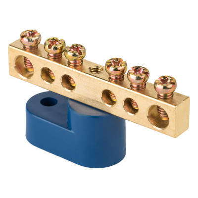 Фотография Шина 0 N (6х9мм) 6 отверстий латунь синий угловой изолятор EKF PROxima, артикул sn0-63-06-1