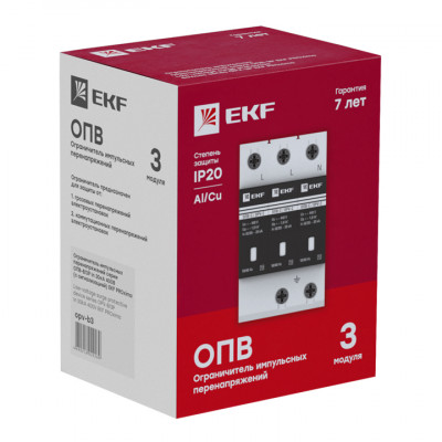 Фотография Ограничитель импульсных напряжений ОПВ-B/3P In 30кА 400В с сигн. EKF PROxima, артикул opv-b3