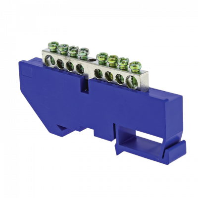 Фотография Шина 0 N (6x9мм) 8 отв. цинк синий изолятор на DIN-рейку EKF PROxima, артикул sn1-63-08-d