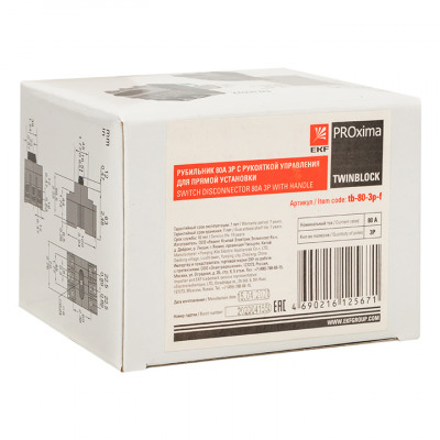 Фотография Рубильник    80A 3P c рукояткой управления для прямой установки TwinBlock EKF PROxima, артикул tb-80-3p-f