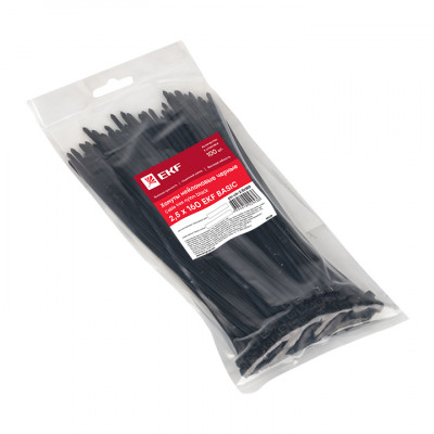 Фотография Хомут нейлоновый черный (2,5х160) (100шт.) EKF Basic, артикул plc-cb-2.5x160