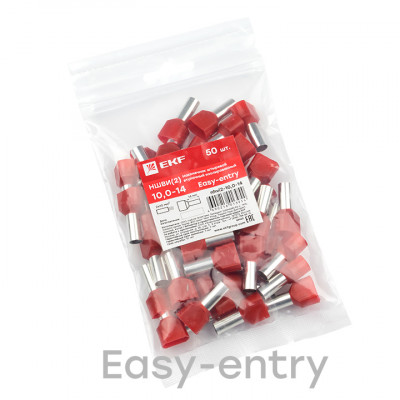 Фотография Наконечник штыревой втулочный изолированный НШвИ(2) 10,0-14 (50шт.) EKF PROxima, артикул nhvi2-10,0-14