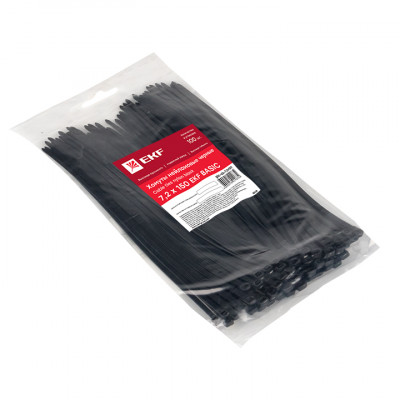 Фотография Хомут нейлоновый черный (7,2х150) (100шт.) EKF Basic, артикул plc-cb-7.2x150