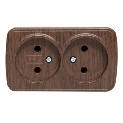 Фотография Розетка 2-местная ОП Минск 10А без заземления тёмное дерево EKF, артикул EGR10-102-40