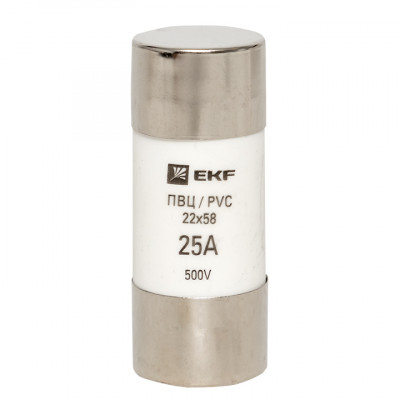 Фотография Плавкая вставка цилиндрическая ПВЦ (22х58)  25А EKF PROxima, артикул pvc-22x58-25