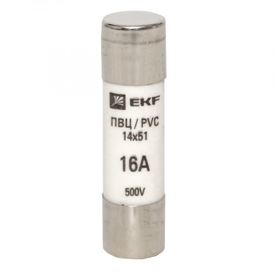 Фотография Плавкая вставка цилиндрическая ПВЦ (14х51)  16А EKF PROxima, артикул pvc-14x51-16