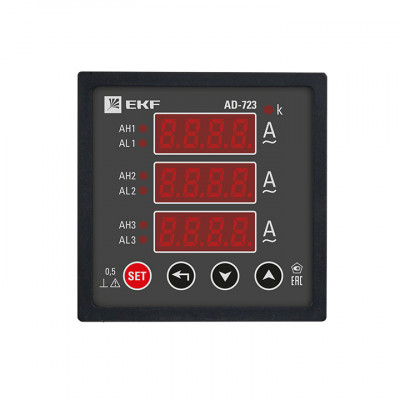 Фотография Амперметр AD-723 цифровой на панель (72х72) трехфазный EKF  PROxima, артикул ad-723