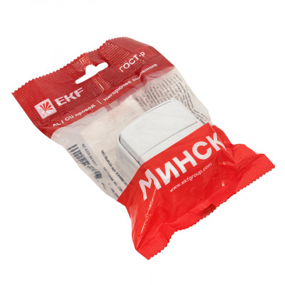 Фотография Минск Выключатель 2-клавишный ОП 10А белый  EKF Basic, артикул EGV10-023-10