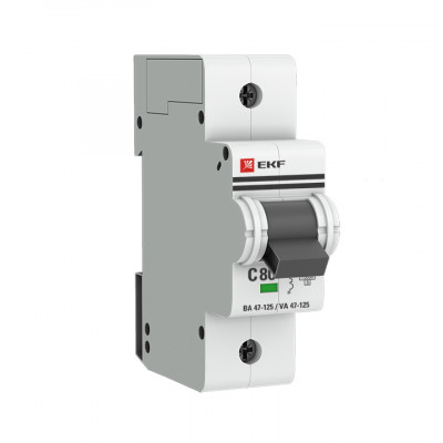 Фотография Автоматический выключатель 1P  80А (C) 15кА ВА 47-125 EKF PROxima, артикул mcb47125-1-80C