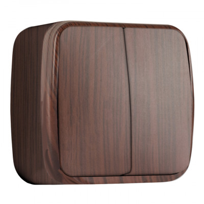 Фотография Выключатель 2-клавишный ОП Минск 10А тёмное дерево EKF, артикул EGV10-023-40