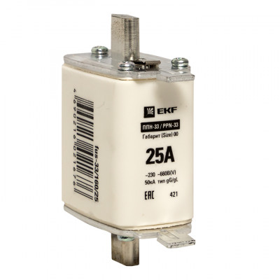 Фотография Плавкая вставка ППН-33 160/ 25А габарит 00 EKF PROxima, артикул fus-33/160/25