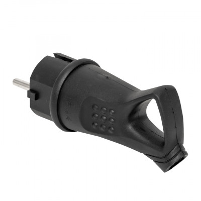 Фотография Вилка угловая каучуковая с кольцом 230В 2P+PE 16A IP44 EKF, артикул RPS-017-16-230-44