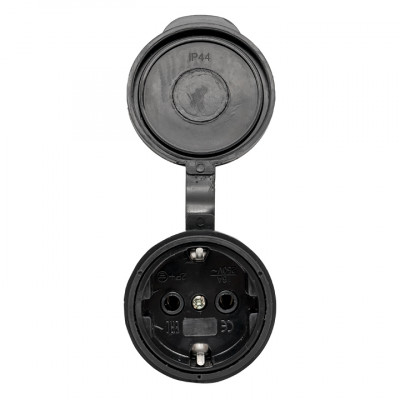 Фотография Розетка переносная с защитной крышкой каучуковая 230В 2P+PE 16A IP44 EKF, артикул RPS-012-16-230-44