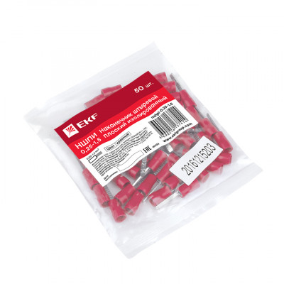 Фотография Наконечник штыревой плоский изолированный НШПИ 0.25-1.5 (уп 50шт) EKF PROxima, артикул nshpi-0.25-1.5