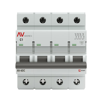 Фотография Выключатель автоматический AV-6 DC 4P  1A (C) 6kA EKF AVERES, артикул mcb6-DC-4-01C-av