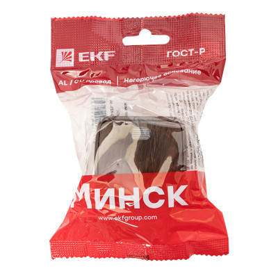 Фотография Выключатель 1-клавишный ОП Минск 10А с индикатором тёмное дерево EKF, артикул EGV10-121-40