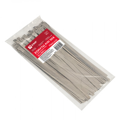 Фотография Хомут AISI 304 из нержавеющей стали, 12x360 (100 шт.) FlexLock PROxima, артикул plc-fl-tss-304-12x360