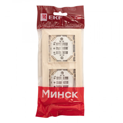 Фотография Рамка 2-местная горизонтальная бежевый Минск EKF, артикул ERM-G-302-20