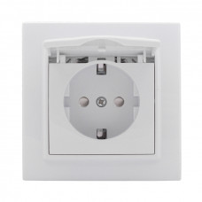 Минск Розетка 1-местная СП с заземлением и крышкой 16А белая с защ. штор. EKF Basic