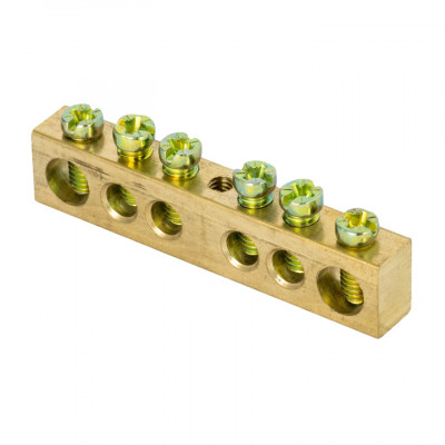 Фотография Шина PEN ноль-земля (8х12мм) 6 отверстий латунь крепеж по центру EKF PROxima, артикул sn0-125-6-c