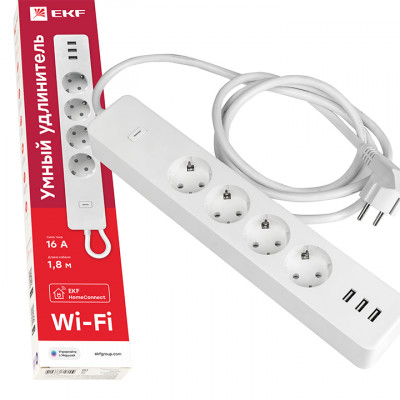 Фотография Умный удлинитель EKF Connect Wi-Fi c USB, артикул RCE-1-WF