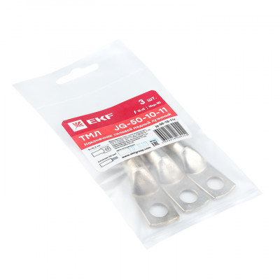 Фотография Наконечник силовой медный луженый JG-50-10-11 (ТМЛ) (3шт) EKF  PROxima, артикул jg-50-10-11r