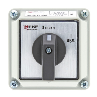 Фотография Переключатель кулачковый ПК-3-13 25А 3P ВКЛ-ВЫКЛ IP54 EKF PROxima, артикул pk-3-13-25