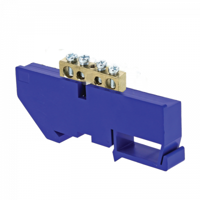 Фотография Шина 0 N (6х9мм) 4 отверстия латунь синий изолятор на DIN-рейку EKF PROxima, артикул sn0-63-04-d