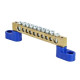 Фотография Шина 0 N (8х12мм) 10 отверстий латунь 2 синих угловых изолятора EKF PROxima, артикул sn0-125-10-2