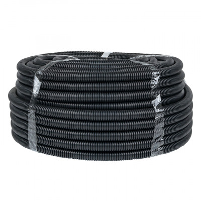 Фотография Труба гофрированная негорючая безгалогеновая FRHF с протяжкой d25 мм (75 м) черная EKF-Plast, артикул FRHF-25